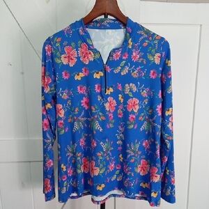 Dona Jo Women's Blue Floral Long-Sleeve Tunic Top Size L